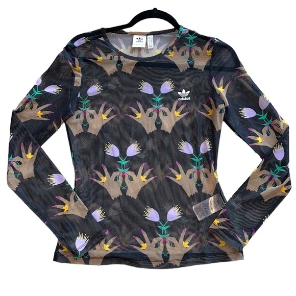 Adidas Originals Women's All Over Print AOP Floral Sheer Top Size Small - Picture 6 of 14
